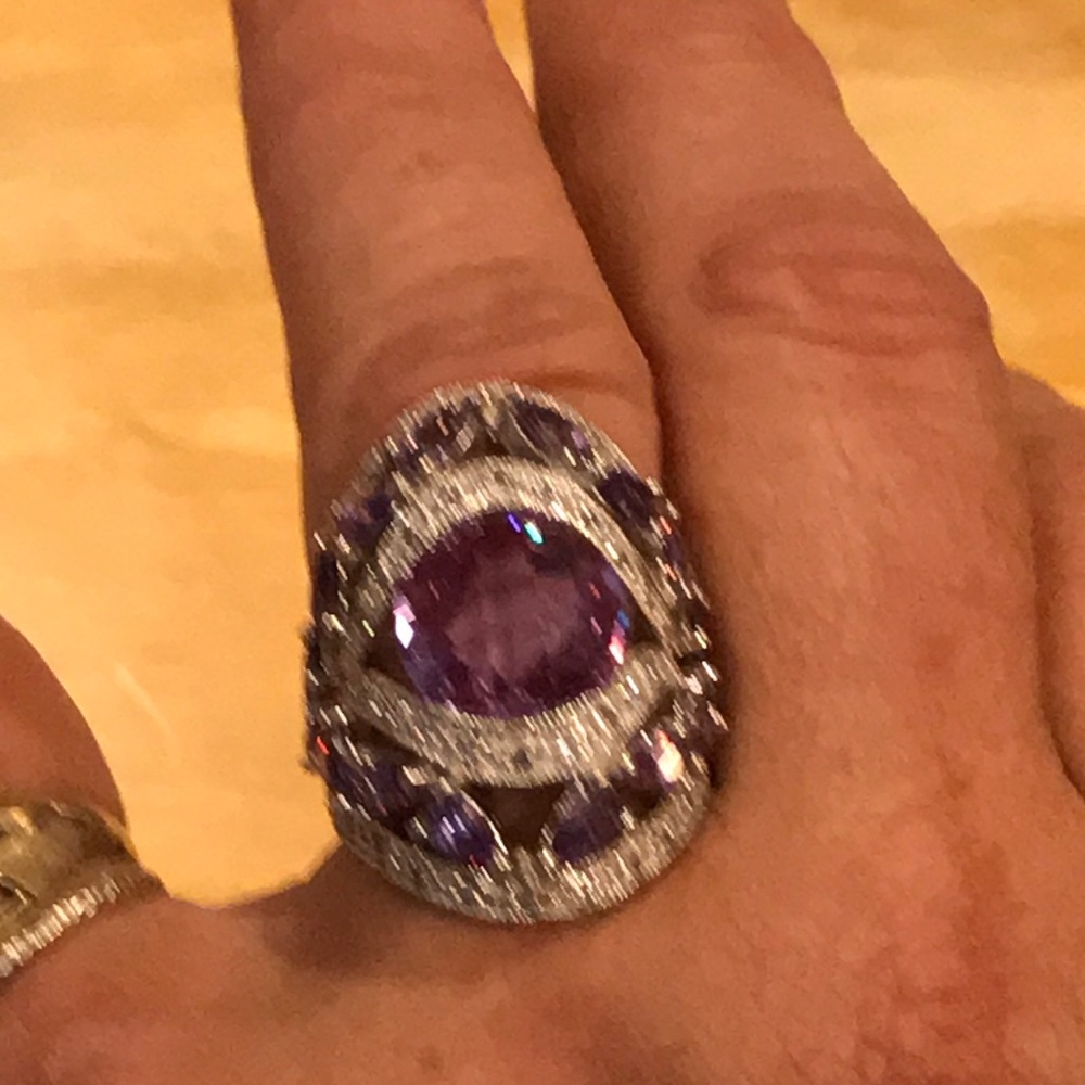 Large real amethyst and sterling silver ring